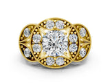 Yellow gold Cushion Diamond Milgrain Marquise Filigree Engagement Ring with Prong Setting_6