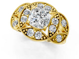 Yellow gold Cushion Diamond Milgrain Marquise Filigree Engagement Ring with Prong Setting_7