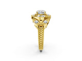 Yellow gold Cushion Diamond Milgrain Marquise Filigree Engagement Ring with Prong Setting_8