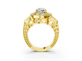 Yellow gold Cushion Diamond Milgrain Marquise Filigree Engagement Ring with Prong Setting_9