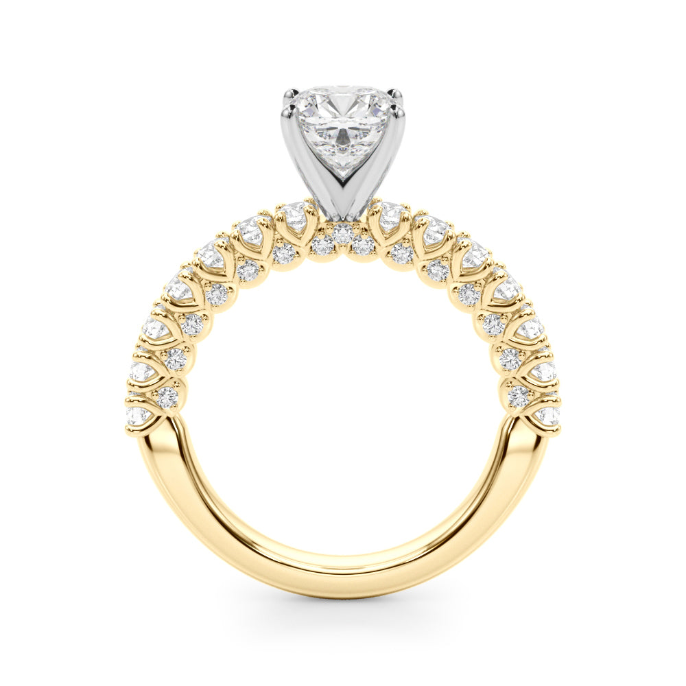 Yellow gold Cushion Diamond Pavé Band Solitaire Ring with Four-Prong Setting 2
