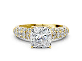 Yellow gold Cushion Diamond Pavé Band Solitaire Ring with Four-Prong Setting_49