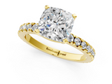 Yellow gold Cushion Diamond Pavé Band Solitaire with Four-Prong Setting_181