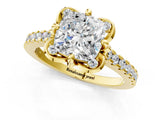 Yellow gold Cushion Diamond Pave Band with Floral Prong Setting_28
