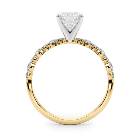 Yellow gold Cushion Diamond Prong Set Engagement Ring with Pave Band 2