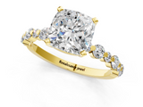 Yellow gold Cushion Diamond Prong Set Engagement Ring with Pave Band_204