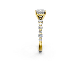 Yellow gold Cushion Diamond Prong Set Engagement Ring with Pave Band_205