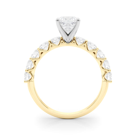 Yellow gold Cushion Diamond Prong Setting with Side Stones on a Pave Band 2
