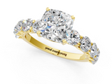 Yellow gold Cushion Diamond Prong Setting with Side Stones on a Pave Band_121