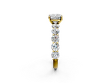 Yellow gold Cushion Diamond Prong Setting with Side Stones on a Pave Band_122
