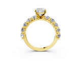 Yellow gold Cushion Diamond Prong Setting with Side Stones on a Pave Band_123