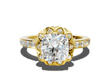 Yellow gold Cushion Diamond Solitaire Ring with Shared Prong Pavé Band_54