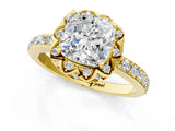 Yellow gold Cushion Diamond Solitaire Ring with Shared Prong Pavé Band_55