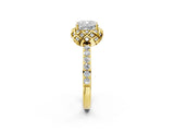 Yellow gold Cushion Diamond Solitaire Ring with Shared Prong Pavé Band_56