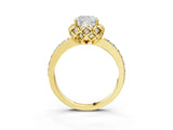 Yellow gold Cushion Diamond Solitaire Ring with Shared Prong Pavé Band_57