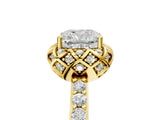 Yellow gold Cushion Diamond Solitaire Ring with Shared Prong Pavé Band_59