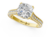 Yellow gold Cushion Diamond Solitaire with Pave Band and Six-Prong Setting_33