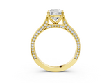 Yellow gold Cushion Diamond Solitaire with Pave Band and Six-Prong Setting_35