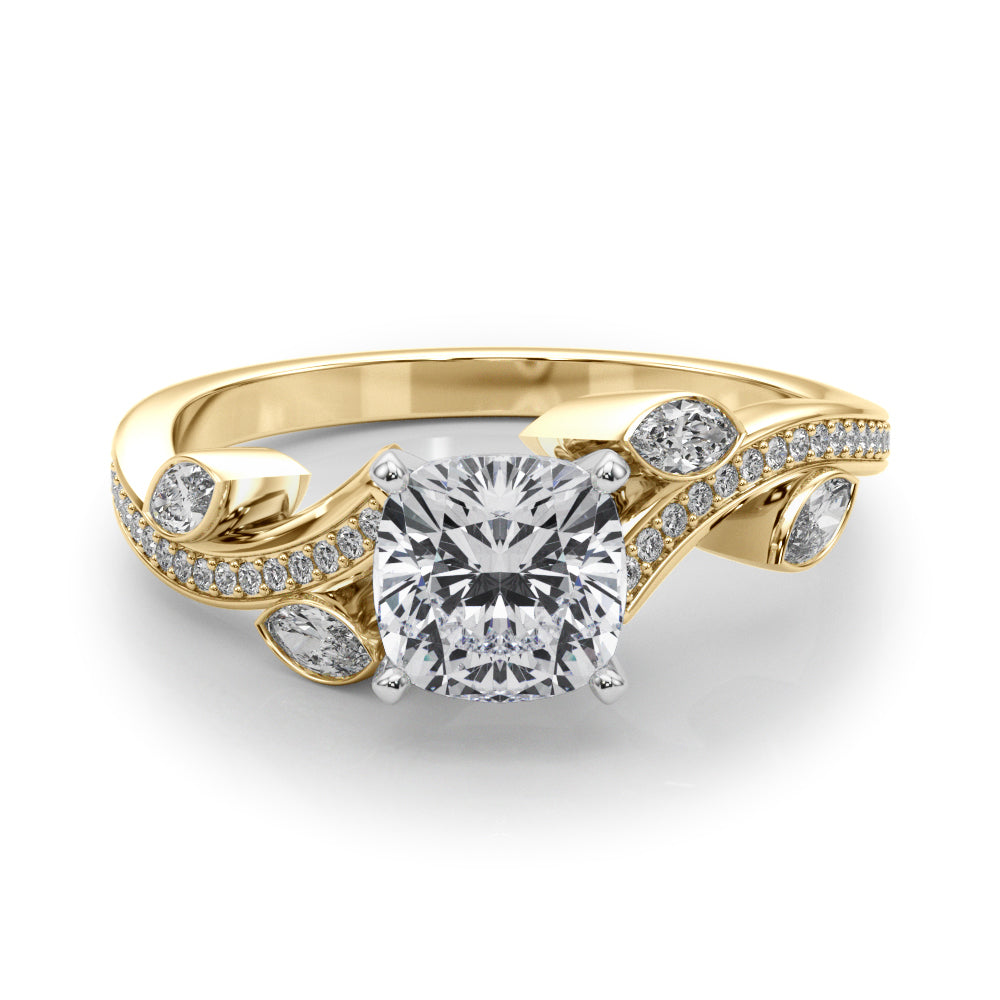 Yellow gold Cushion Diamond Swirl Band with Prong Setting 1