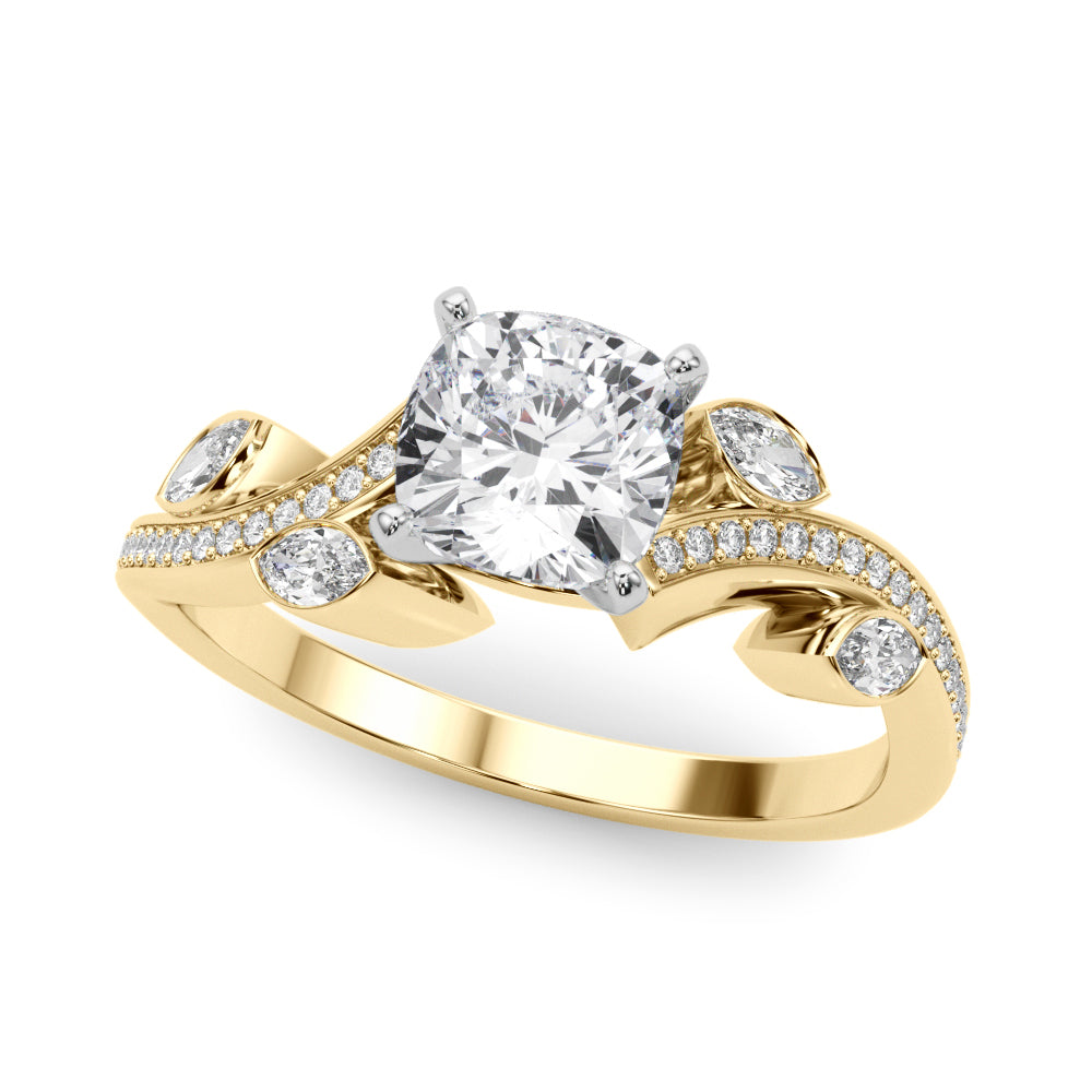 Yellow gold Cushion Diamond Swirl Band with Prong Setting