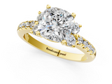 Yellow gold Cushion Diamond Three-Stone Pave Band with Four-Prong Setting_33
