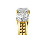 Yellow gold Cushion Diamond Three-Stone Ring with Prong Setting and Textured Band_11