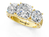 Yellow gold Cushion Diamond Three-Stone Ring with Prong Setting and Textured Band_7