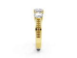 Yellow gold Cushion Diamond Three-Stone Ring with Prong Setting and Textured Band_8