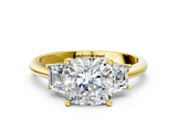 Yellow gold Cushion Diamond Three-Stone Ring with Trapezoid Side Stones and Prong Setting_41