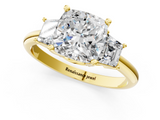 Yellow gold Cushion Diamond Three-Stone Ring with Trapezoid Side Stones and Prong Setting_42