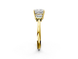 Yellow gold Cushion Diamond Three-Stone Ring with Trapezoid Side Stones and Prong Setting_43