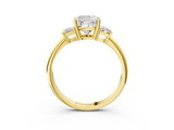 Yellow gold Cushion Diamond Three-Stone Ring with Trapezoid Side Stones and Prong Setting_44