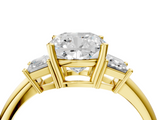 Yellow gold Cushion Diamond Three-Stone Ring with Trapezoid Side Stones and Prong Setting_45