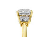 Yellow gold Cushion Diamond Three-Stone Ring with Trapezoid Side Stones and Prong Setting_46