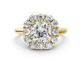 Yellow gold Cushion Halo Cluster Diamond Engagement Ring with Prong Setting and Polished Band_25