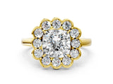 Yellow gold Cushion Halo Cluster Diamond Engagement Ring with Solitaire Band and Prong Setting_49