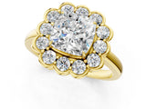 Yellow gold Cushion Halo Cluster Diamond Engagement Ring with Solitaire Band and Prong Setting_50