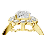 Yellow gold Cushion Halo Cluster Diamond Engagement Ring with Solitaire Band and Prong Setting_53