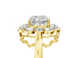 Yellow gold Cushion Halo Cluster Diamond Engagement Ring with Solitaire Band and Prong Setting_54
