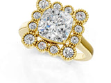 Yellow gold Cushion Halo Diamond Cluster Engagement Ring with Milgrain Bezel Setting and Solitaire Band_106
