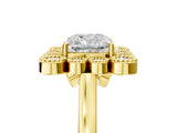 Yellow gold Cushion Halo Diamond Cluster Engagement Ring with Milgrain Bezel Setting and Solitaire Band_110