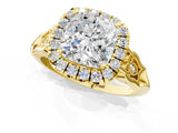 Yellow gold Cushion Halo Diamond Engagement Ring with Filigree Band and Four-Prong Setting_82