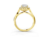 Yellow gold Cushion Halo Diamond Engagement Ring with Filigree Band and Four-Prong Setting_84