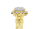 Yellow gold Cushion Halo Diamond Engagement Ring with Filigree Band and Four-Prong Setting_86