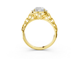 Yellow gold Cushion Halo Diamond Engagement Ring with Intricate Filigree Band and Four-Prong Setting_40