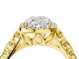 Yellow gold Cushion Halo Diamond Engagement Ring with Intricate Filigree Band and Four-Prong Setting_41