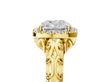 Yellow gold Cushion Halo Diamond Engagement Ring with Intricate Filigree Band and Four-Prong Setting_42