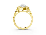 Yellow gold Cushion Halo Diamond Engagement Ring with Milgrain Band and Four-Prong Setting_40
