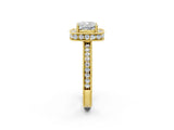 Yellow gold Cushion Halo Diamond Engagement Ring with Milgrain Pave Band and Four-Prong Setting_14