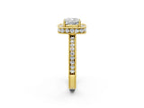 Yellow gold Cushion Halo Diamond Engagement Ring with Milgrain Pave Band and Four-Prong Setting_95